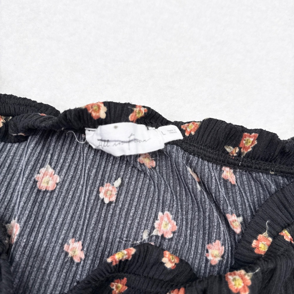All in Favor Top Womens Size Large Black Floral Babydoll Y2K Cropped Long Sleeve - Picture 4 of 6